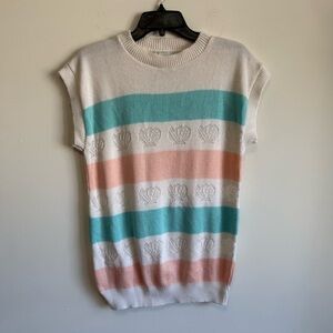 Vintage Separate Scene Seashell Knit Vest Pastel Striped Coastal Mermaidcore